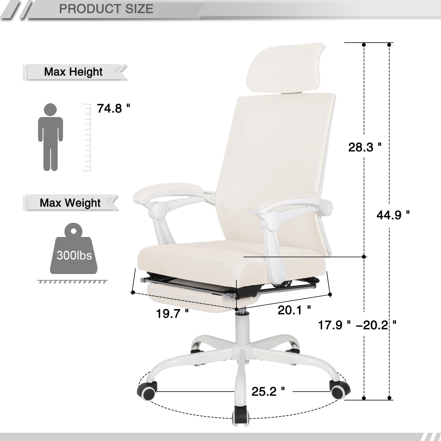 Mesh Ergonomic Office Chair With Footrest, Headrest, Recline, Swivel, And Casters