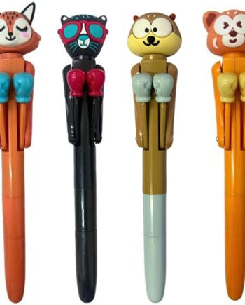 4 Pcs Funny Animal Boxing Ballpoint Pens 0.7mm Black Ink Fox Squirrel Pen | Novelty Cool Writing Pen Cat Bear Boxing Pens Stationery Gifts Classroom Supplies for Office School Party Favors