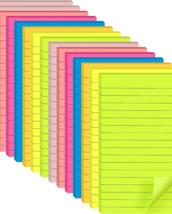 Lined Sticky Notes 4 x 6 Inches, 15 Pads, 375 Sheets Total, 7 Bright Colors, Self-Stick Note Pads with Strong Adhesive, Large Rectangular Sticky Notes for Office, Home, School & Meetings
