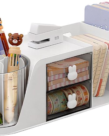 360° Rotating Multifunctional Pen Holder with 4 Compartments, Black