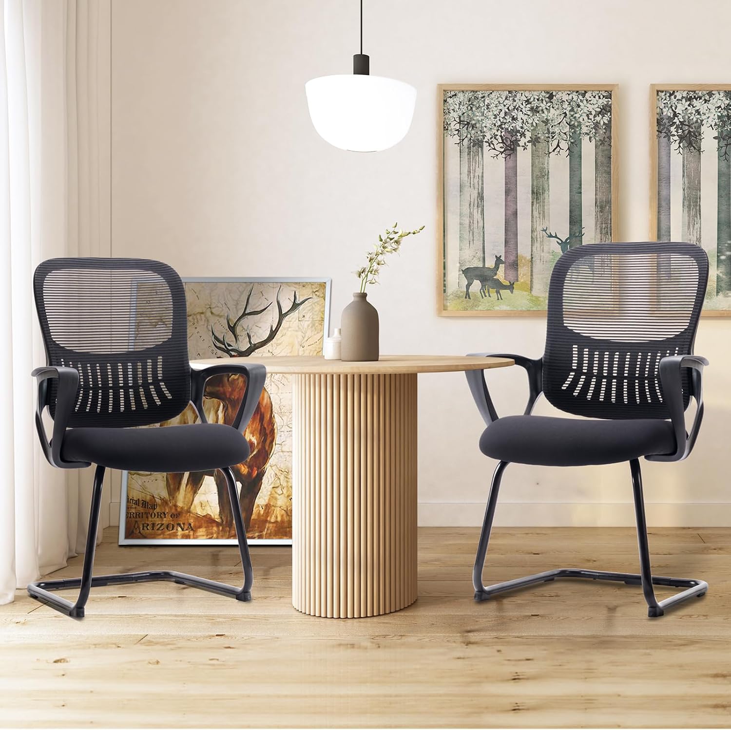 Mesh Ergonomic Office Chair Without Casters, With Lumbar Support (Conference/Reception Use)