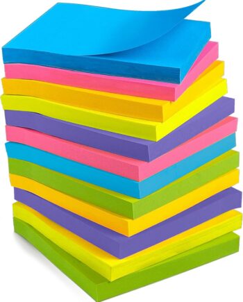 Sticky Notes - 12 Pads, 3”x3” - Colorful Self-Stick Post Notes Bulk - Office Desk Accessories | Teacher Classroom Must Haves,Aesthetic School Supplies for Home,Back to School Essential