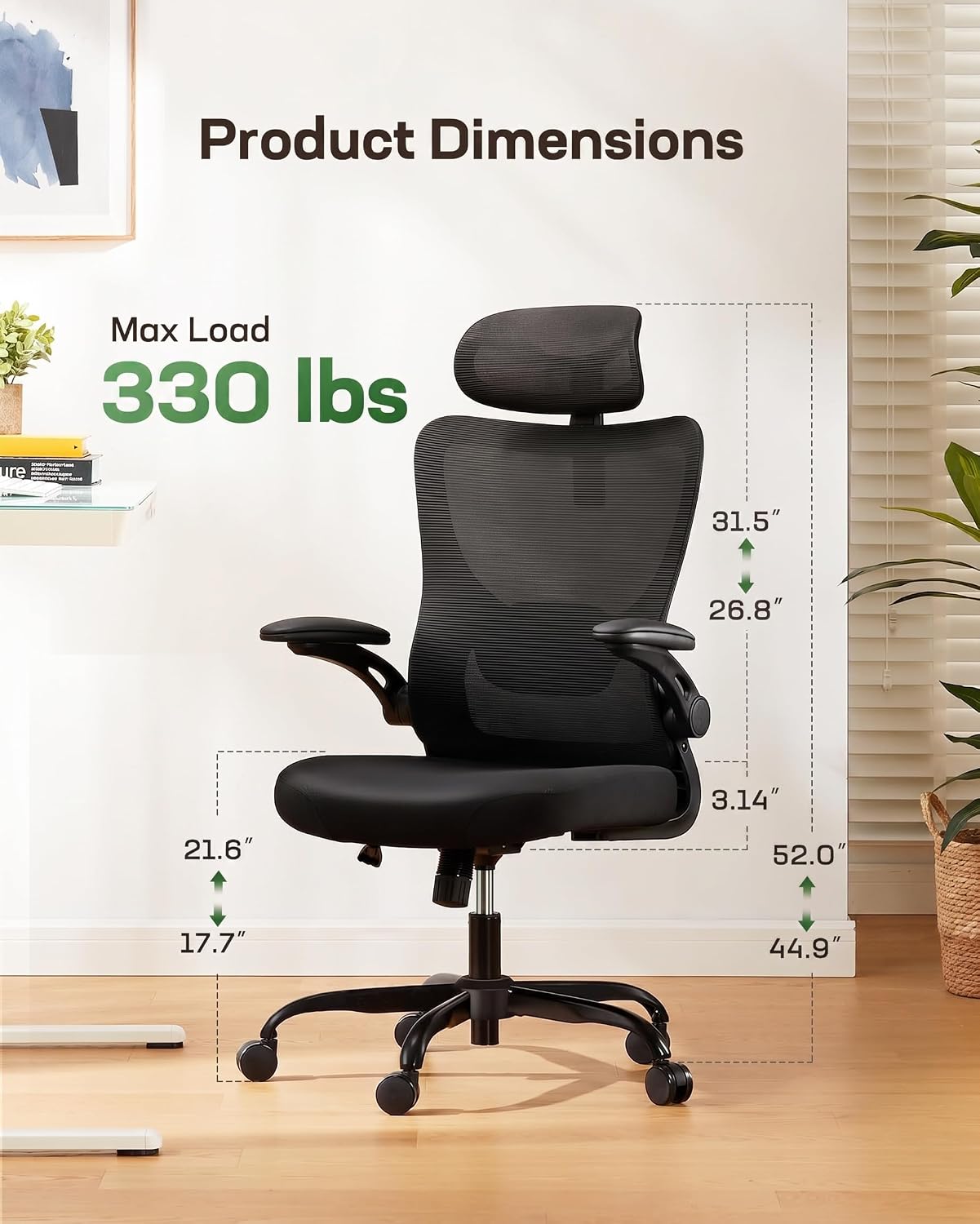 High-Back Mesh Ergonomic Office Chair With Lumbar Support, Swivel Armrests, And Headrest