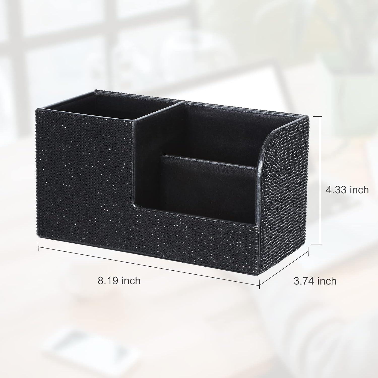 Bling Rhinestone Multifunctional Pen Holder Storage Box for Desk, White