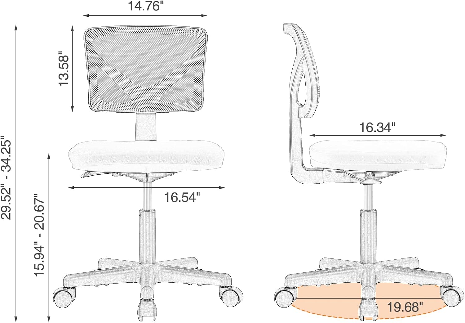 Compact Armless Mesh Office Chair With Casters