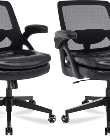 Large Mesh Ergonomic Office Chair With Flip-Up Armrests, Wide Seat, And Swivel Function