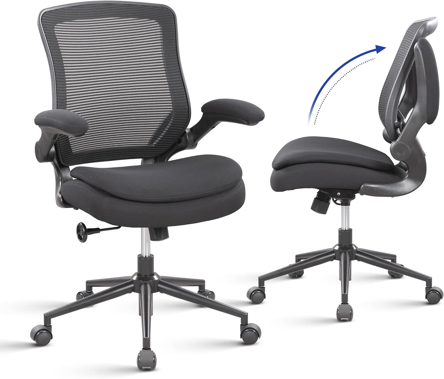Mid-Back Mesh Ergonomic Office Chair With Flip-Up Armrests And Adjustable Recline