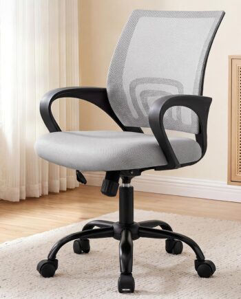 Mid-Back Mesh Ergonomic Office Chair With Lumbar Support And Fixed Armrests