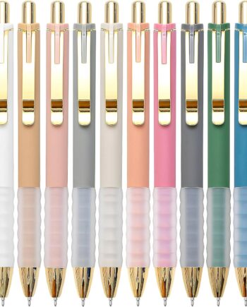Ballpoint Pens Black Medium Point 1mm Pen with Super Soft Grip Ball Point Pen for Men Women Retractable Pens (gold-12 pcs)