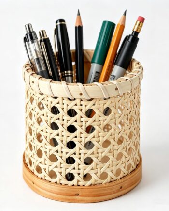 Handwoven Rattan Multifunctional Pen Holder Desk Organiser