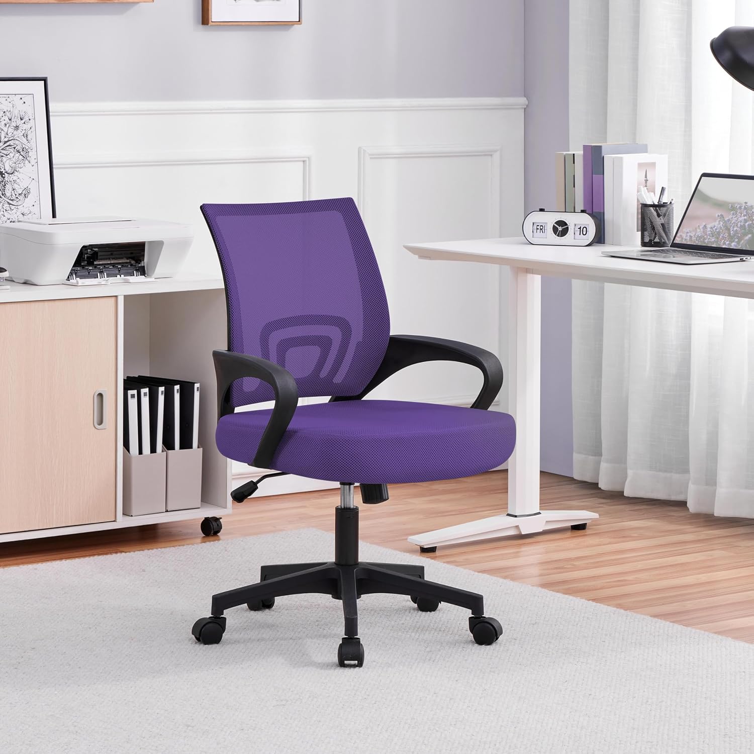 Mid-Back Mesh Office Chair, Adjustable Swivel With Casters (Purple)